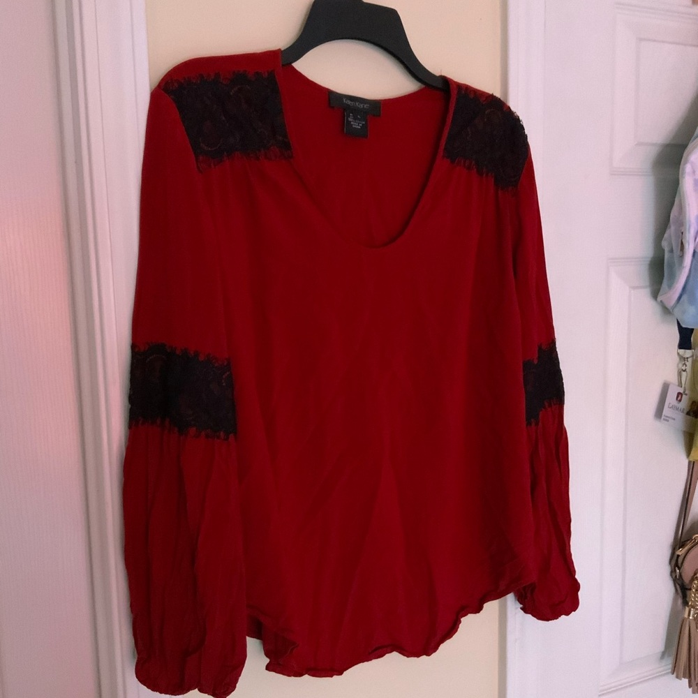 Wine Red Blouse with Black Lace